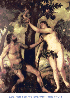 Lucifer tempts Eve in the Garden of Eden