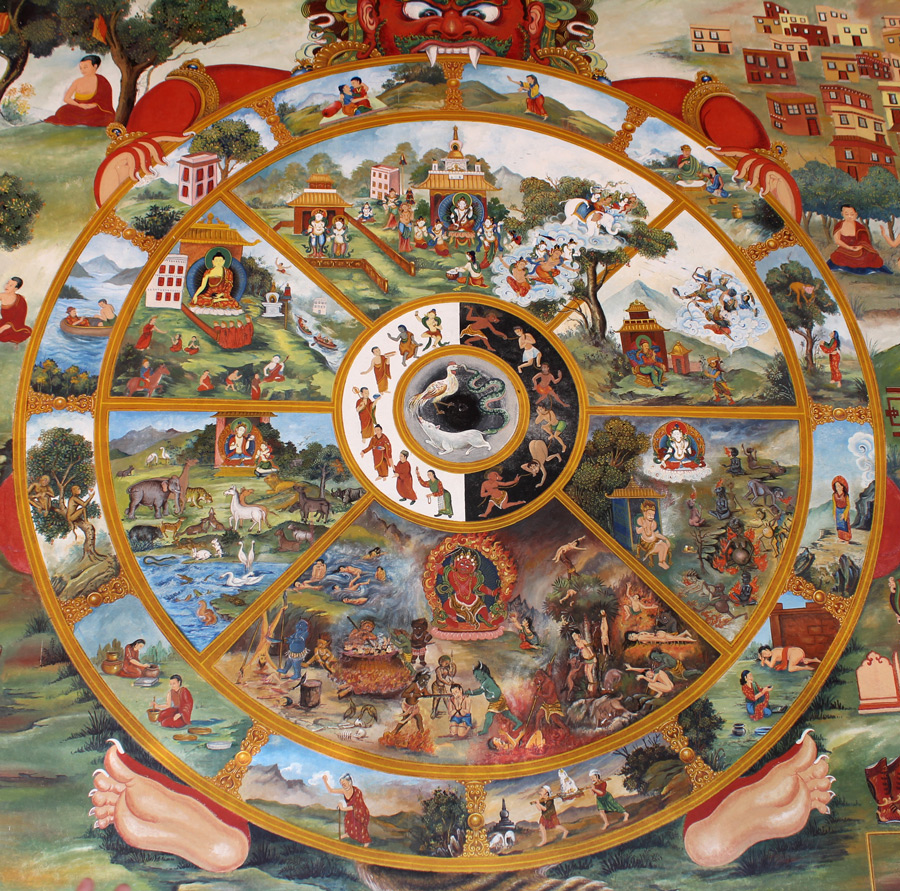 The outer ring of the bhavachakra symbolizes the twelve nidanas or pratityasamutpada. 